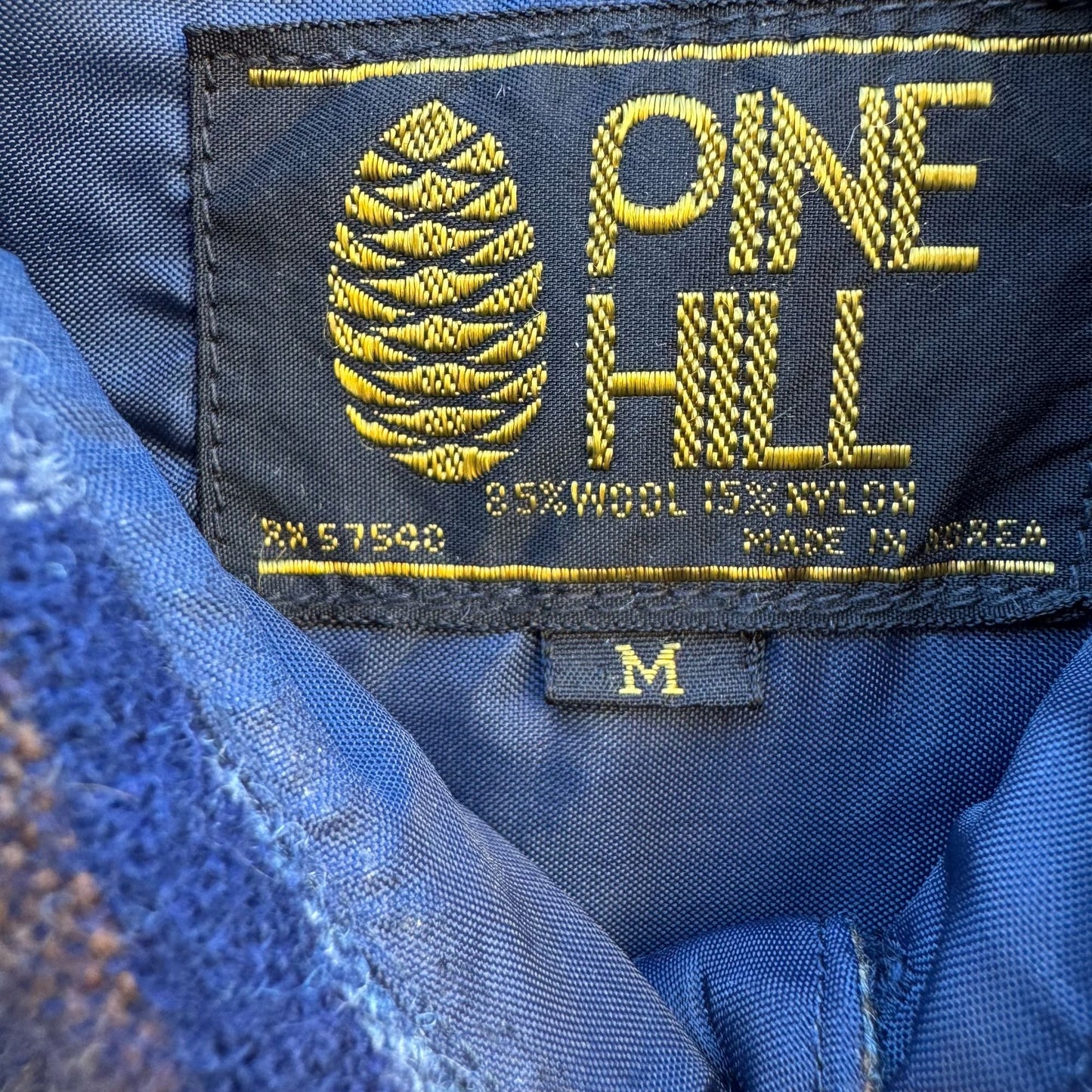 Pine Hill Vintage 70s Mens Plaid Flannel Shirt M Navy Wool Blend Workwear Grunge