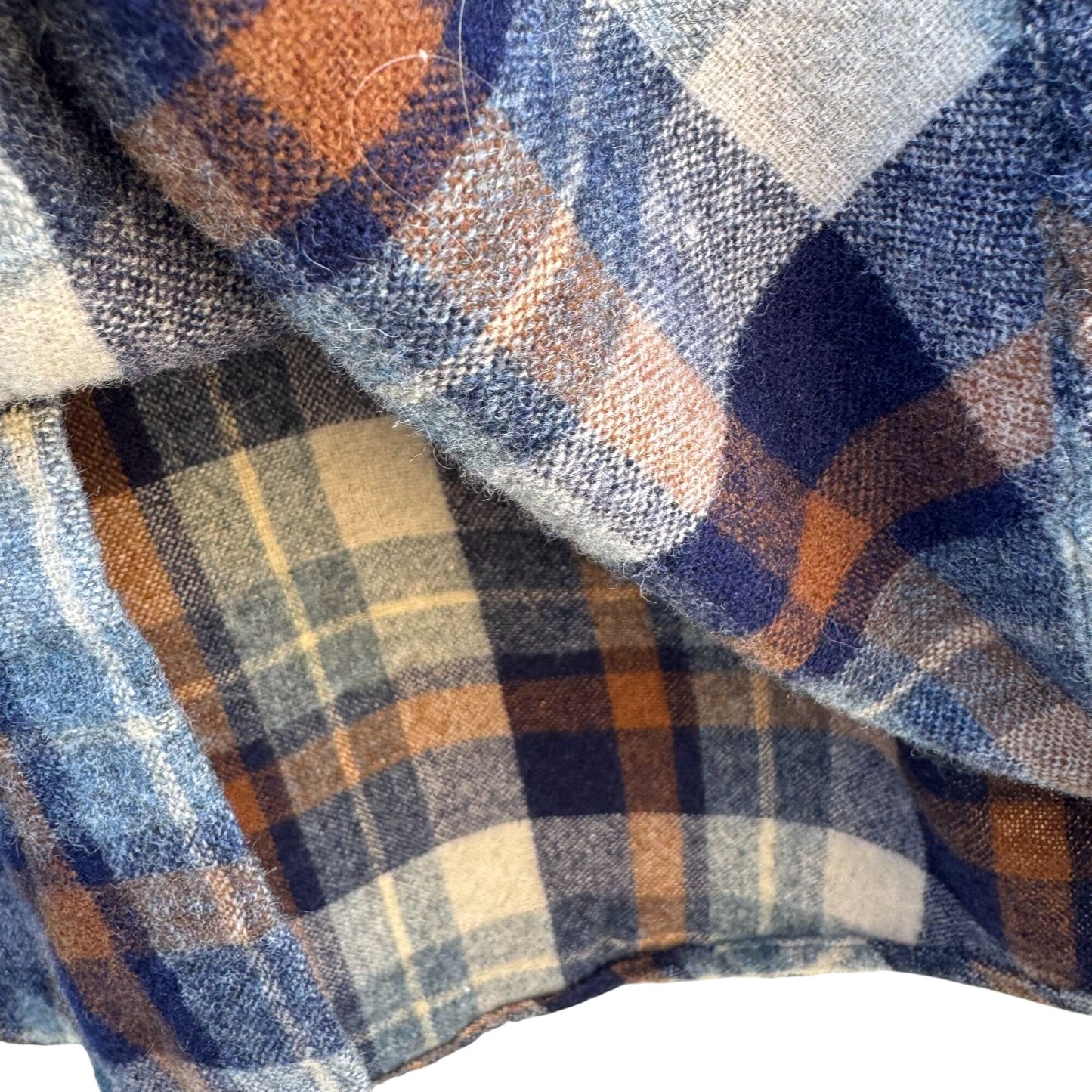 Pine Hill Vintage 70s Mens Plaid Flannel Shirt M Navy Wool Blend Workwear Grunge