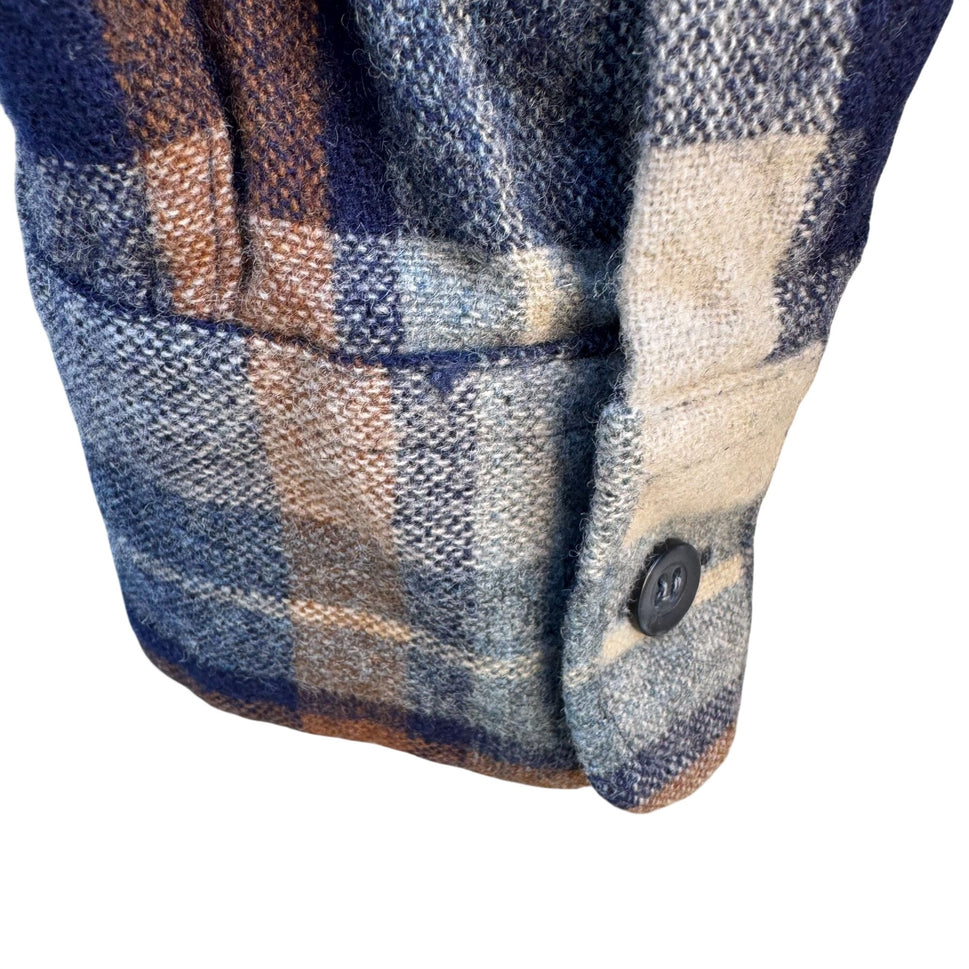 Pine Hill Vintage 70s Mens Plaid Flannel Shirt M Navy Wool Blend Workwear Grunge