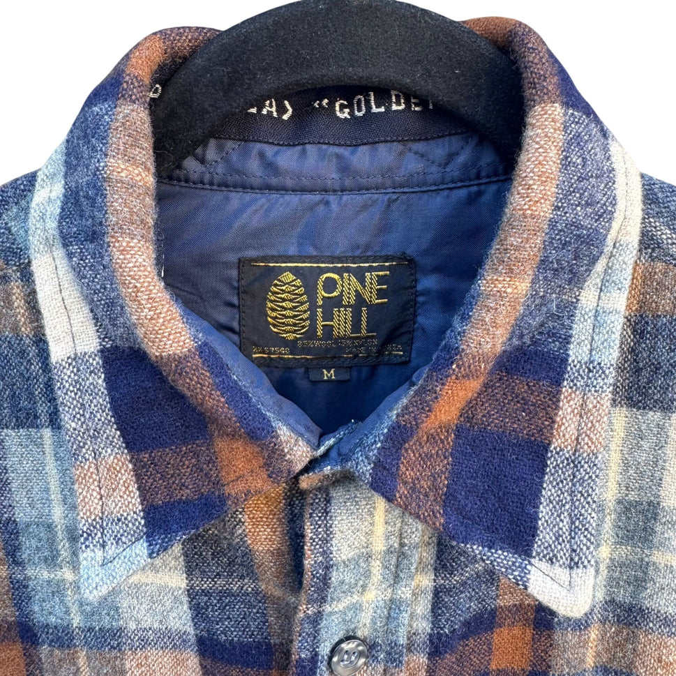 Pine Hill Vintage 70s Mens Plaid Flannel Shirt M Navy Wool Blend Workwear Grunge