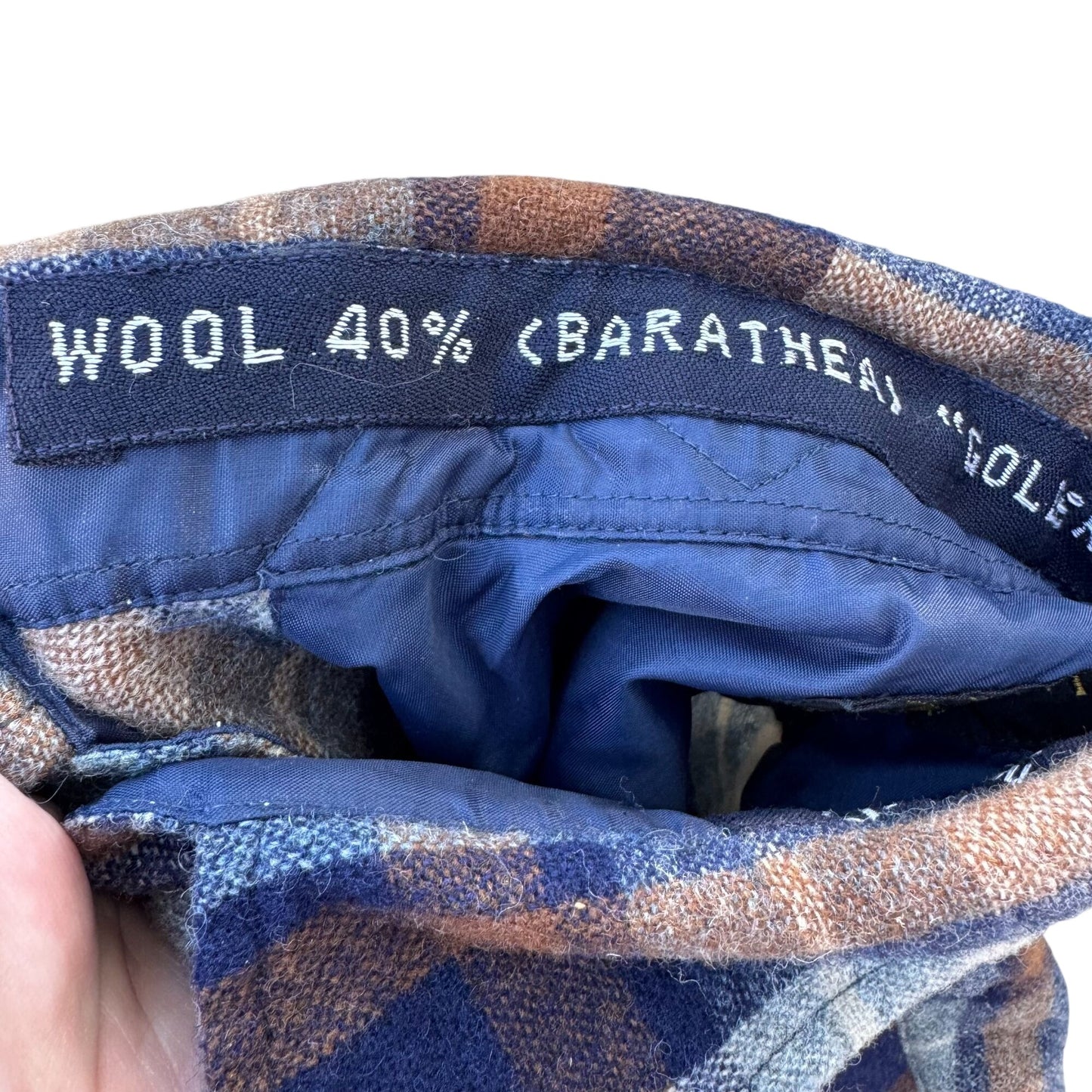 Pine Hill Vintage 70s Mens Plaid Flannel Shirt M Navy Wool Blend Workwear Grunge