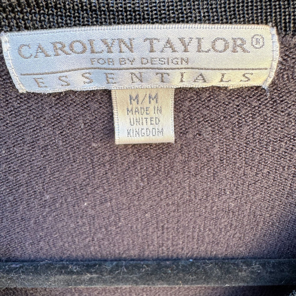 Carolyn Taylor Black Button Up Knit Cardigan Sweater Classic Minimal Design M