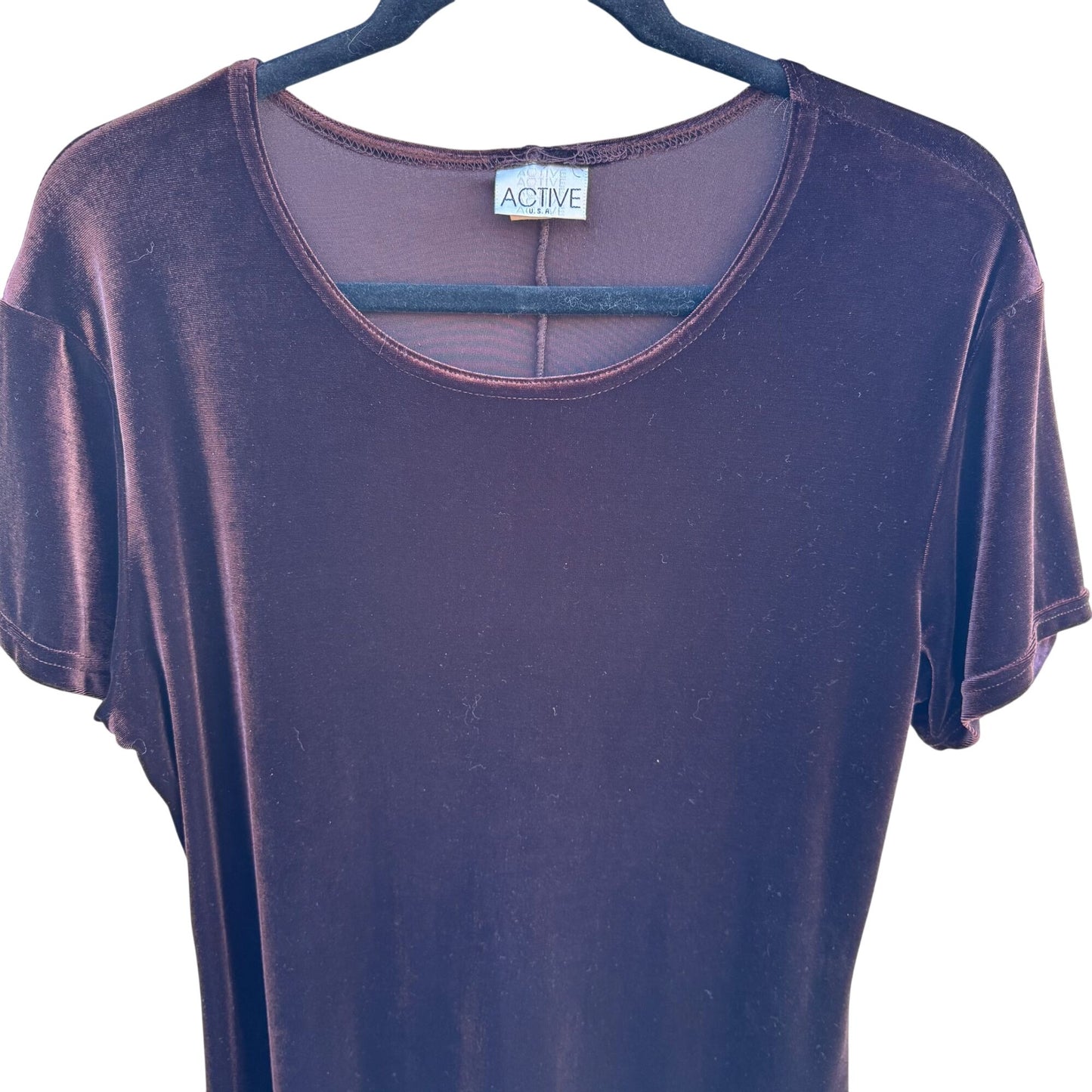 Active USA Vintage Velvet A Line Womens Brown Short Sleeve Tunic Shift Dress XL