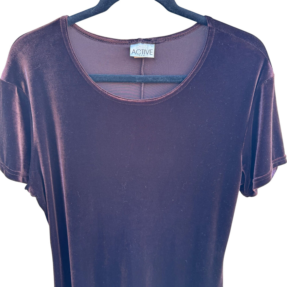 Active USA Vintage Velvet A Line Womens Brown Short Sleeve Tunic Shift Dress XL