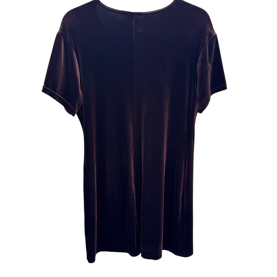 Active USA Vintage Velvet A Line Womens Brown Short Sleeve Tunic Shift Dress XL
