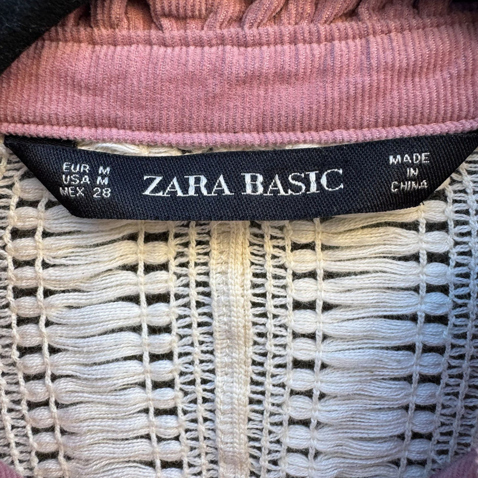 Zara Basic Vintage Style Pink Corduroy Top Crochet Yoke Boho Prairie Cottagecore
