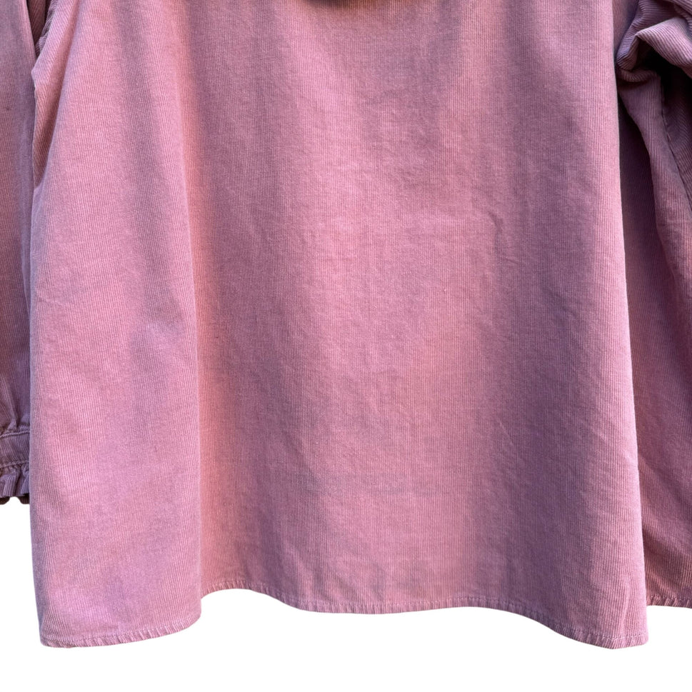 Zara Basic Vintage Style Pink Corduroy Top Crochet Yoke Boho Prairie Cottagecore