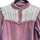 Switch Zara Basic Vintage Style Pink Corduroy Top Crochet Yoke Boho Prairie Cottagecore 3 image