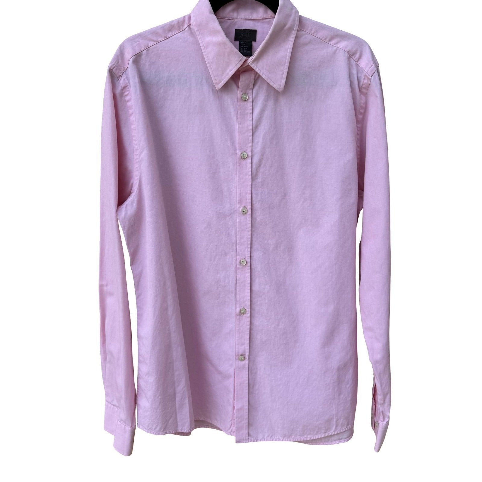 HM Mens Pink Two-Ply Cotton Long Sleeve Button Down Dress Shirt Size 16.5 Preppy