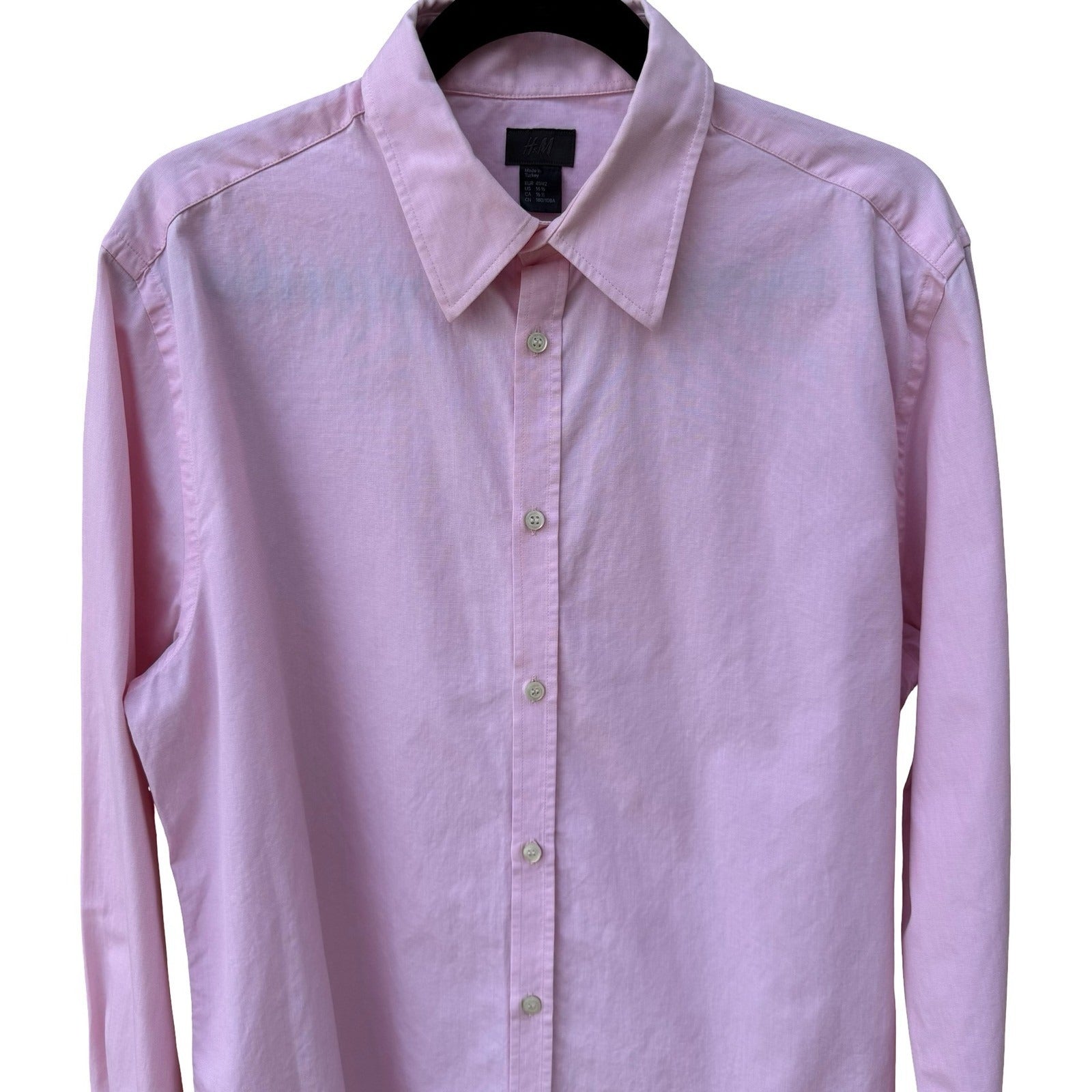 HM Mens Pink Two-Ply Cotton Long Sleeve Button Down Dress Shirt Size 16.5 Preppy