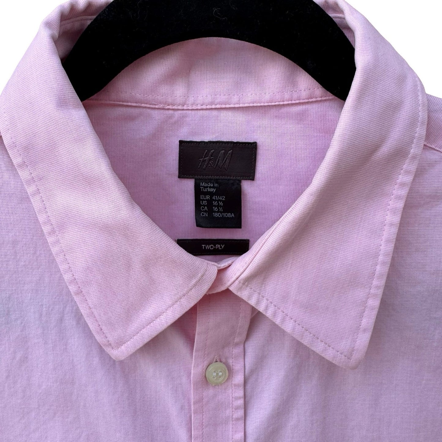 HM Mens Pink Two-Ply Cotton Long Sleeve Button Down Dress Shirt Size 16.5 Preppy