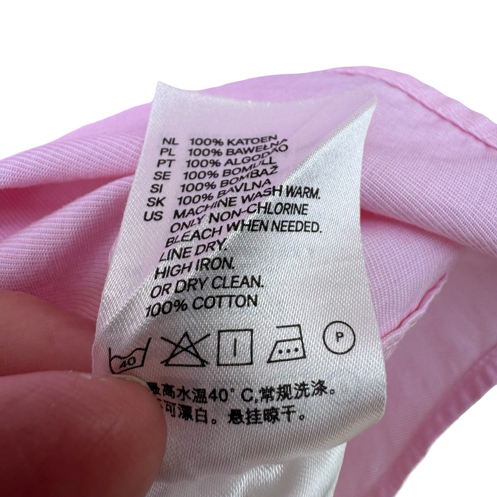 HM Mens Pink Two-Ply Cotton Long Sleeve Button Down Dress Shirt Size 16.5 Preppy