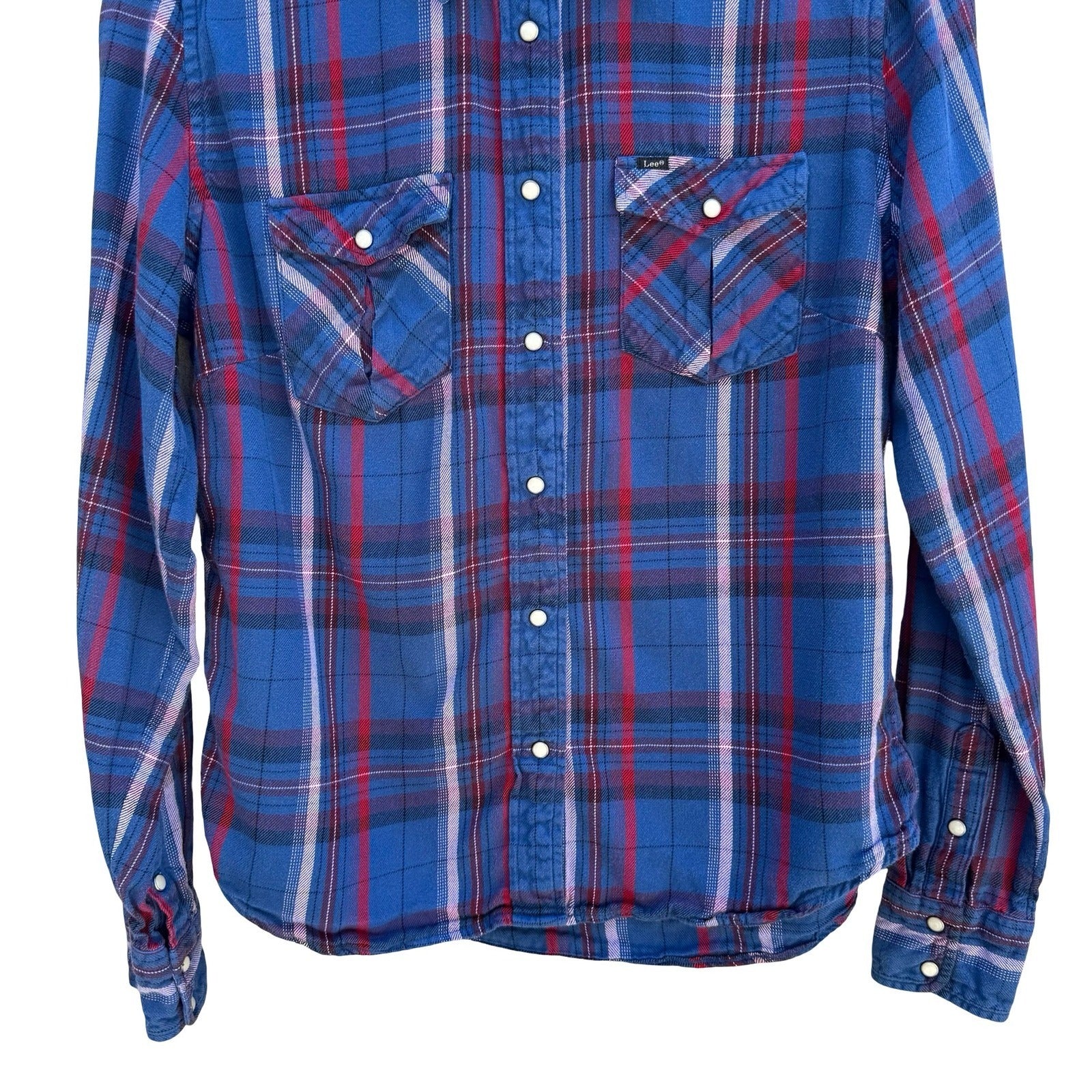 Lee Western Flannel Shirt Plaid Pearl Snap Country Cowgirl Americana Womens S