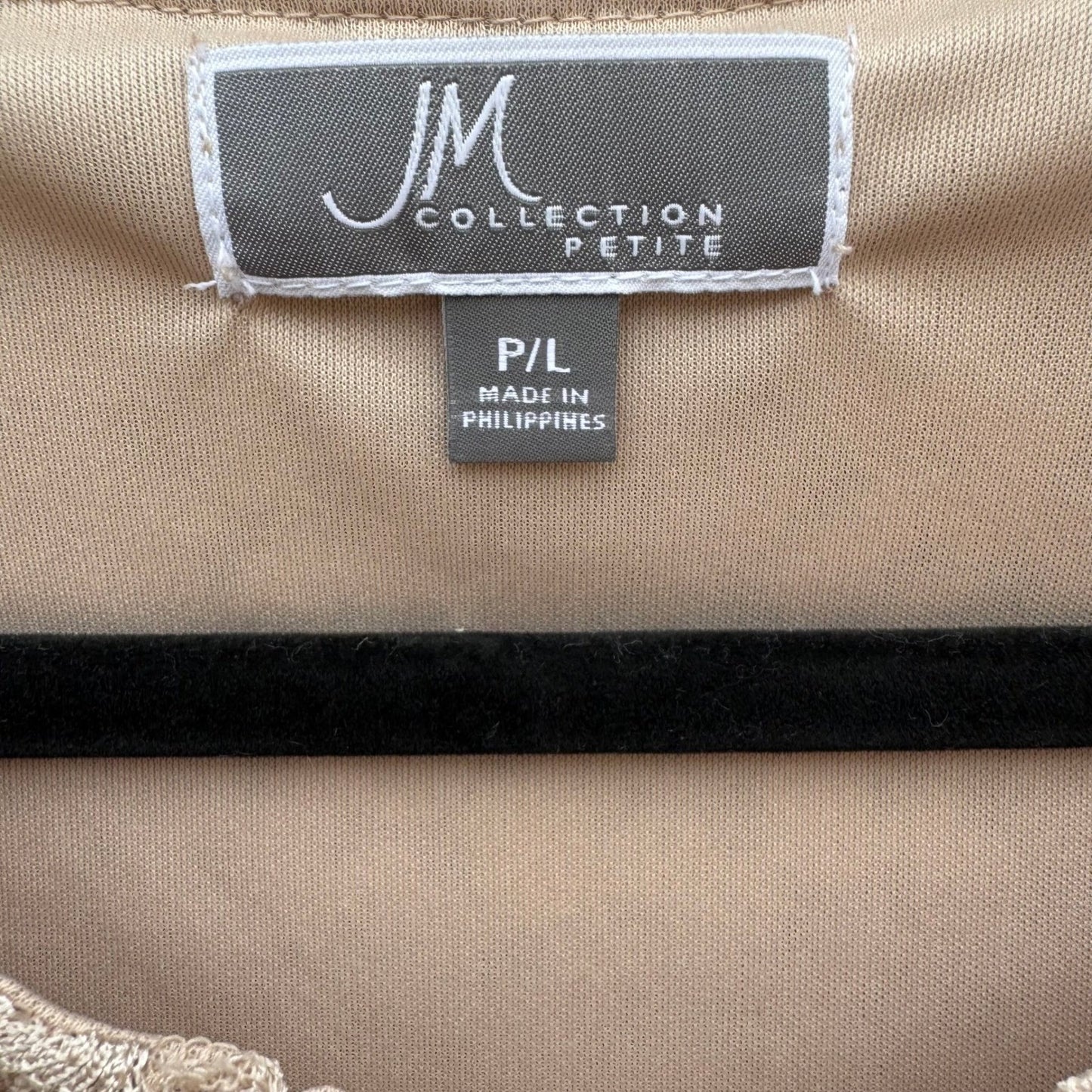 JM Collection Large Taupe Crochet V-Neck Top Gold Bar Accent NEW Boho Earthy