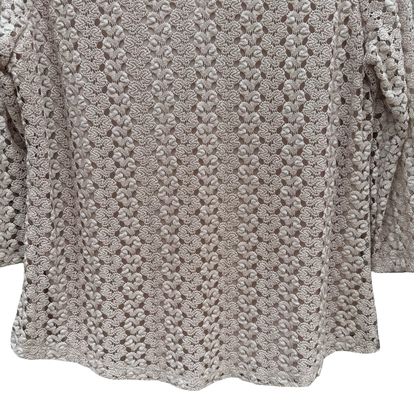 JM Collection Large Taupe Crochet V-Neck Top Gold Bar Accent NEW Boho Earthy
