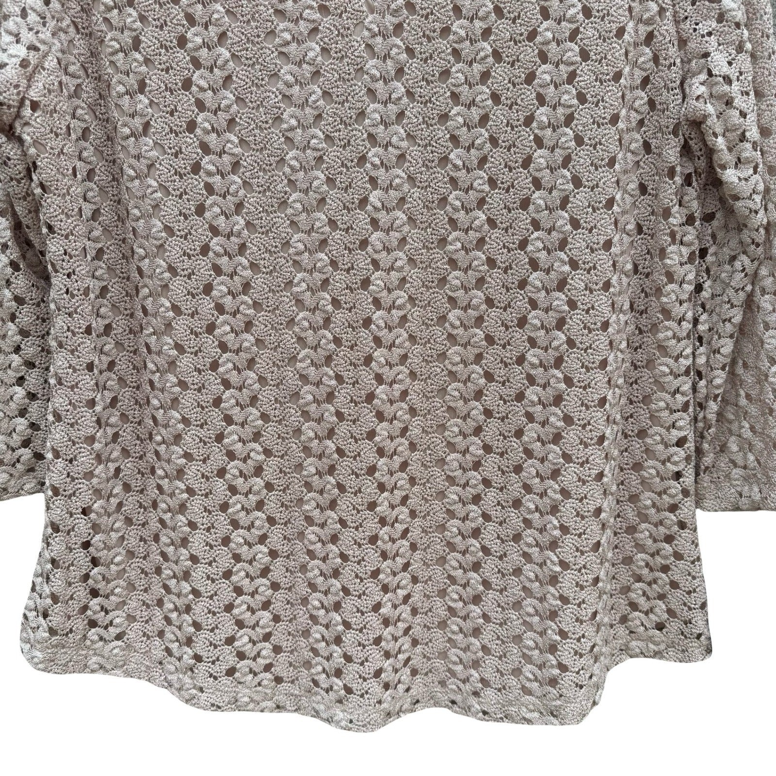 JM Collection Large Taupe Crochet V-Neck Top Gold Bar Accent NEW Boho Earthy