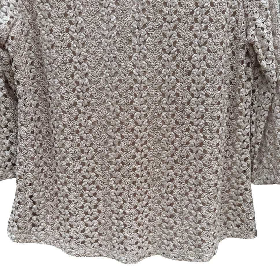 JM Collection Large Taupe Crochet V-Neck Top Gold Bar Accent NEW Boho Earthy