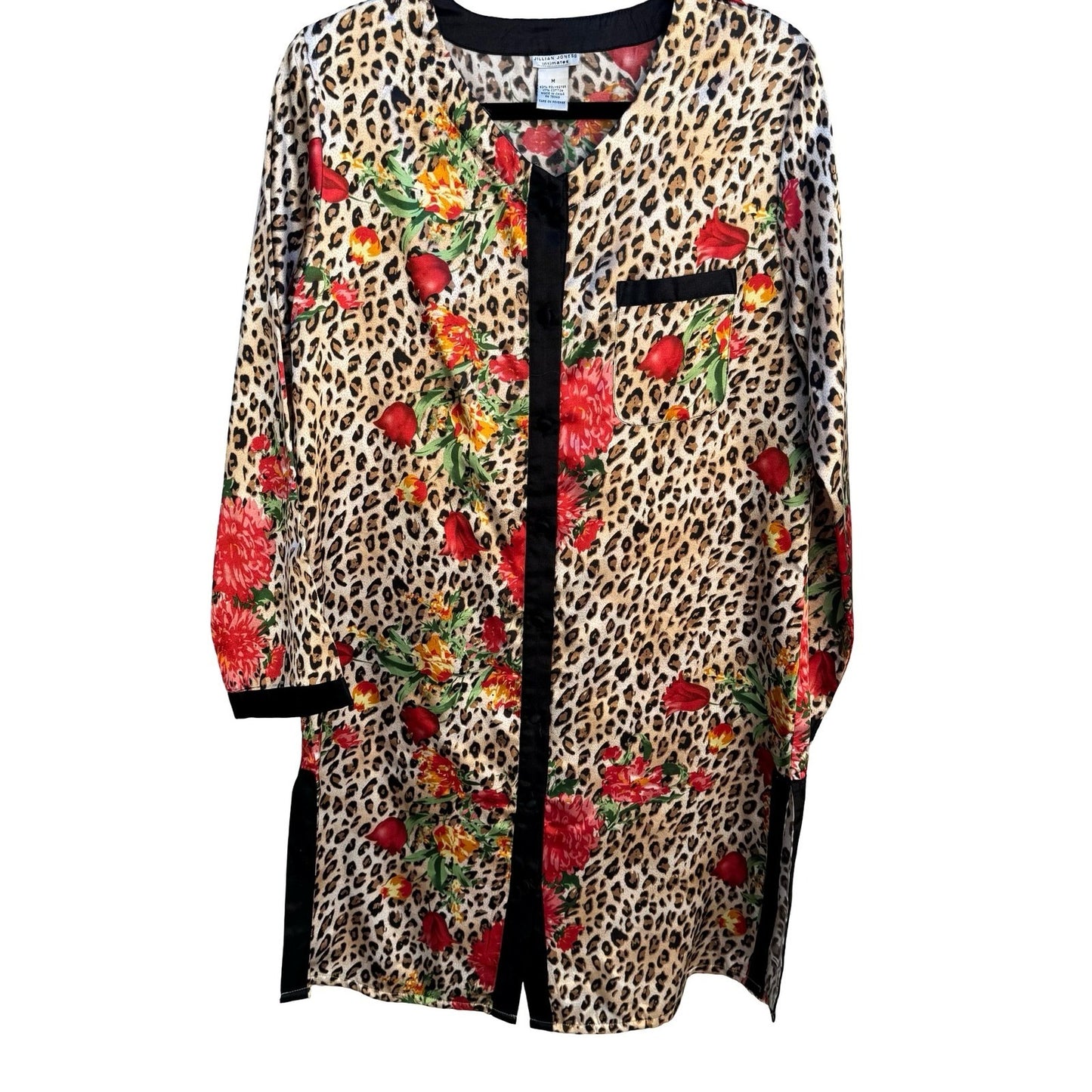 Jillian Jones Intimates Leopard Floral Button Down Sleep Shirt Medium Nightgown
