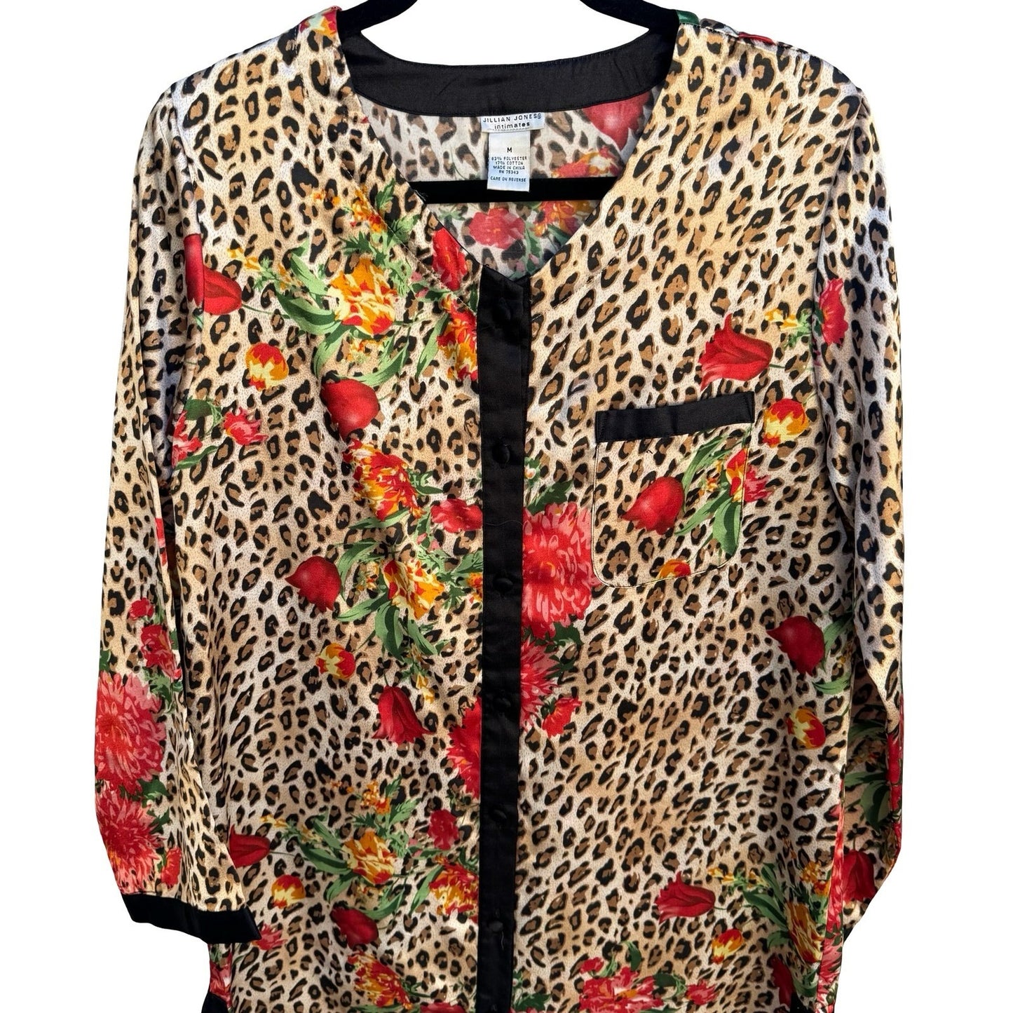 Jillian Jones Intimates Leopard Floral Button Down Sleep Shirt Medium Nightgown