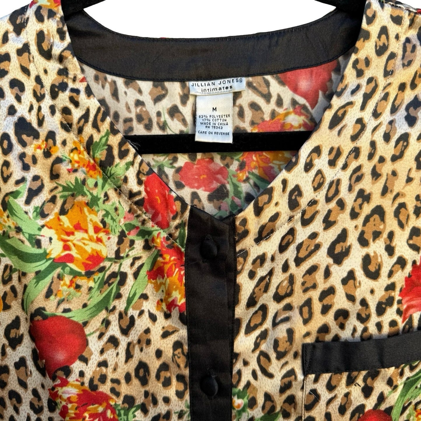 Jillian Jones Intimates Leopard Floral Button Down Sleep Shirt Medium Nightgown