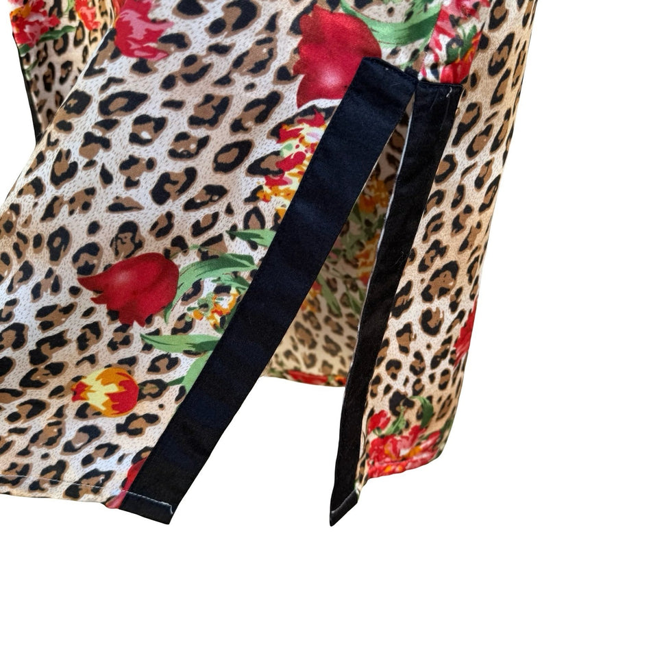 Jillian Jones Intimates Leopard Floral Button Down Sleep Shirt Medium Nightgown