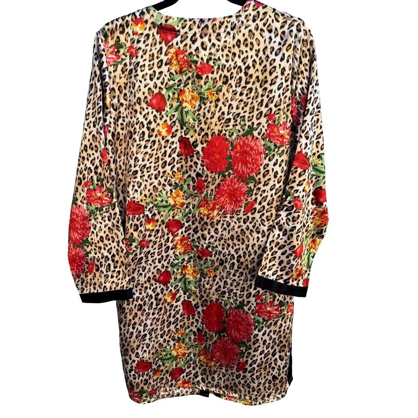 Jillian Jones Intimates Leopard Floral Button Down Sleep Shirt Medium Nightgown