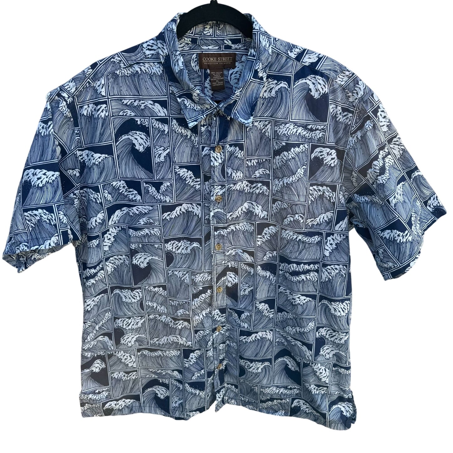 Cooke Street Hawaiian Islands Vintage Blue Wave Short Sleeve Beachwear Shirt XL