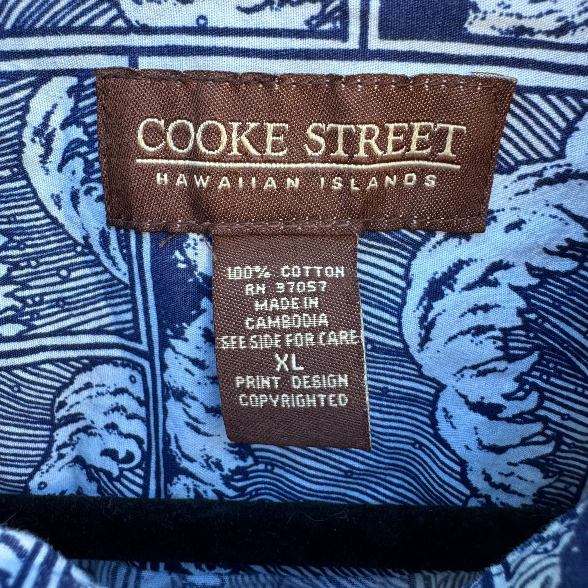 Cooke Street Hawaiian Islands Vintage Blue Wave Short Sleeve Beachwear Shirt XL