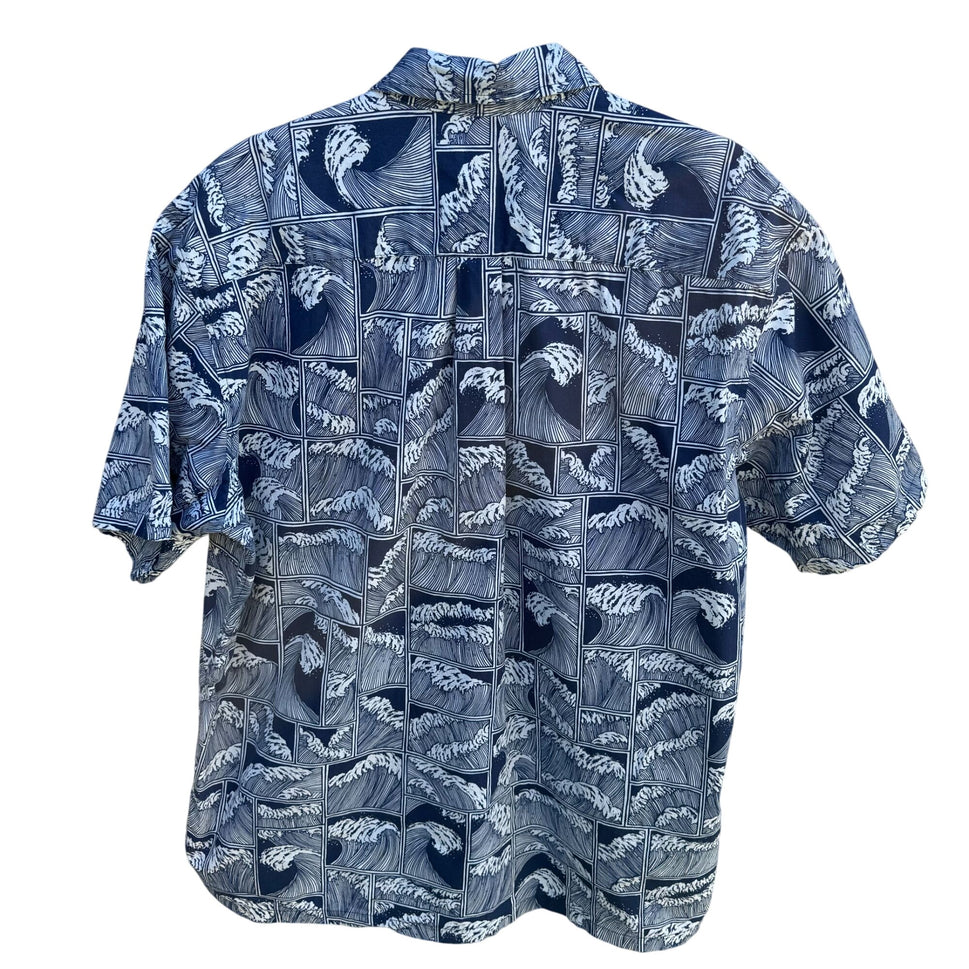 Cooke Street Hawaiian Islands Vintage Blue Wave Short Sleeve Beachwear Shirt XL