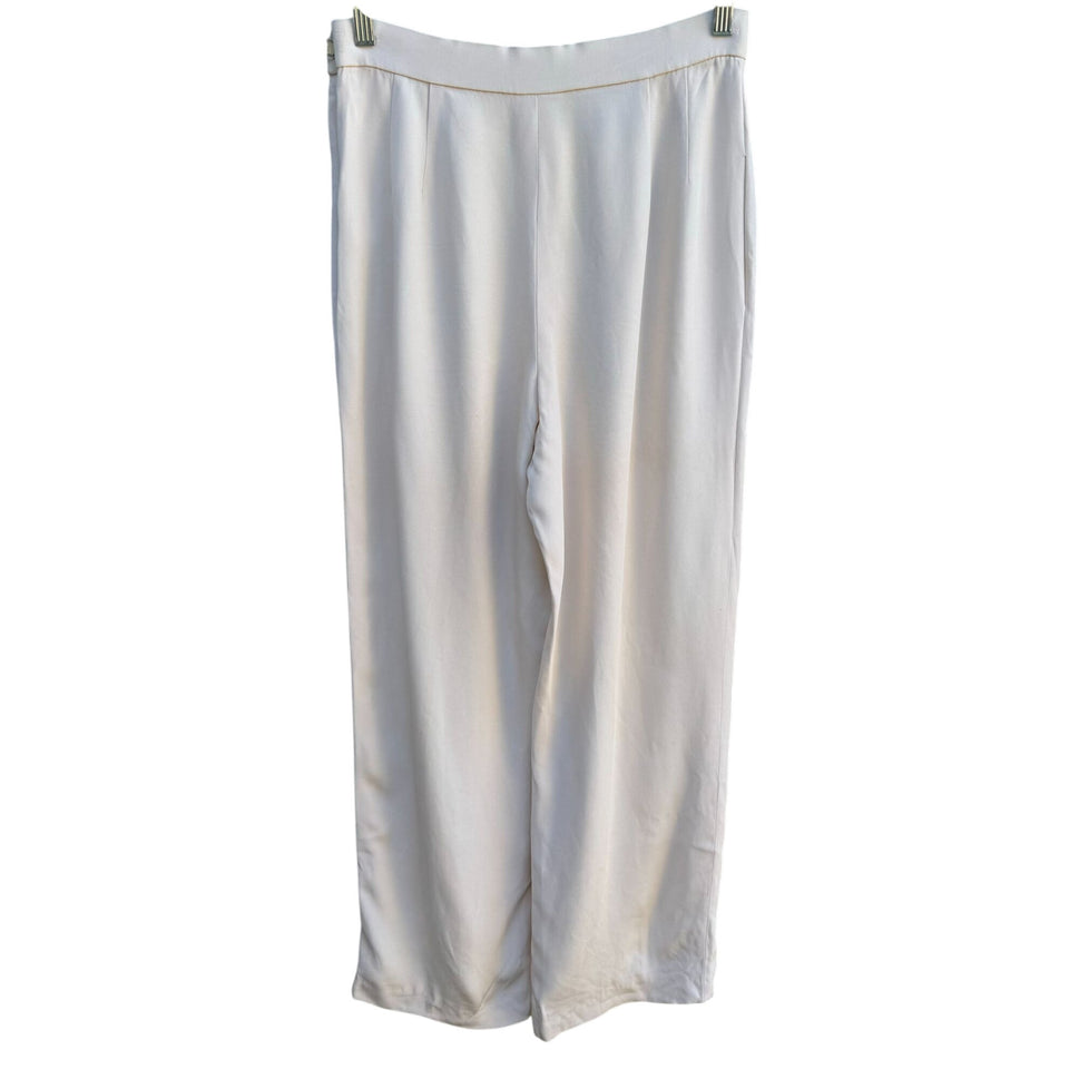 Carolyn Roehm Vintage Womens Silk Elegant Off-White Pleated Lined Dress Pants 12