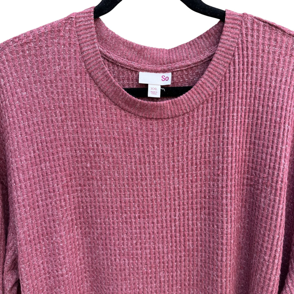 So Cozy Stylish Womens Ruby Marl Waffle Knit Pullover Sweater Button Accents XXL