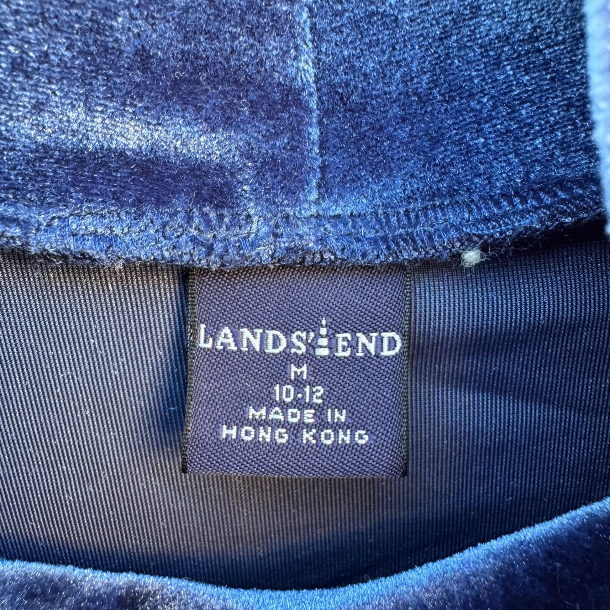 Lands End Vintage Womens Blue Velour Long Sleeve Turtleneck Mock Neck Shirt M