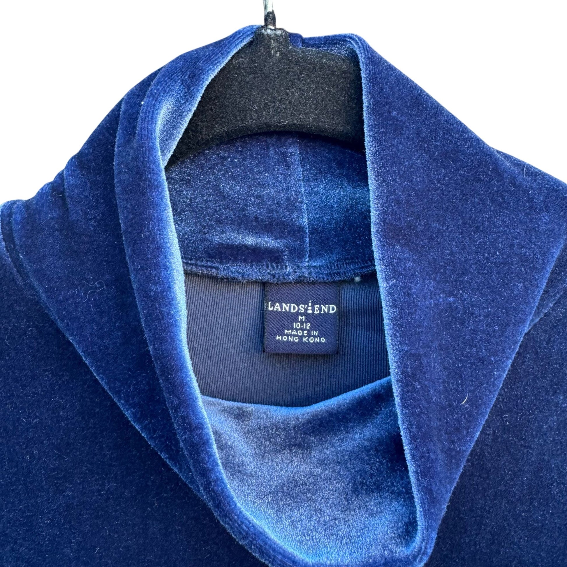 Lands End Vintage Womens Blue Velour Long Sleeve Turtleneck Mock Neck Shirt M