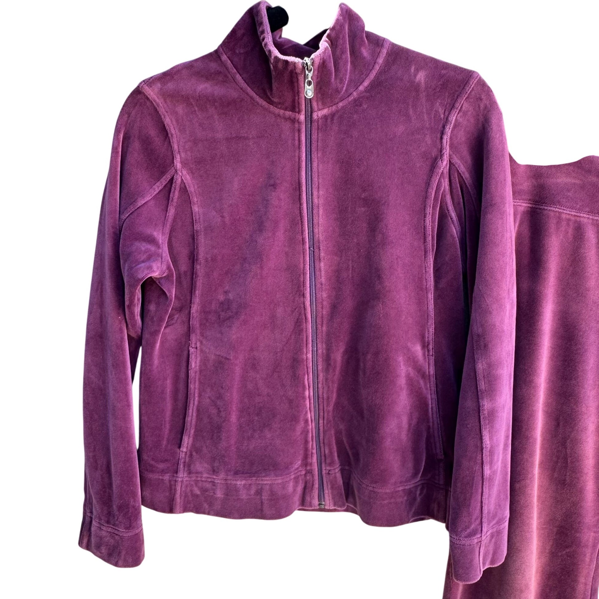 Norsport Vintage 90s Womens Purple Velour Tracksuit Set Jacket & Pants Petite M