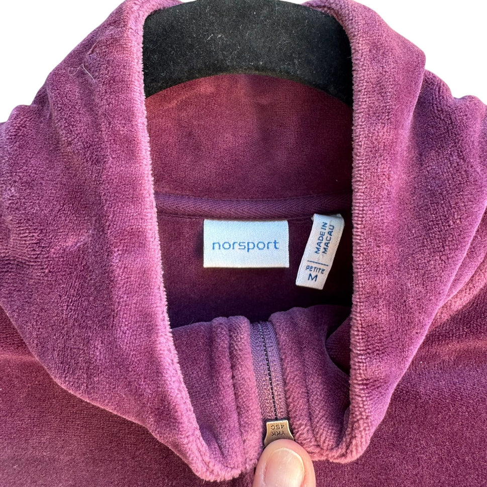 Norsport Vintage 90s Womens Purple Velour Tracksuit Set Jacket & Pants Petite M