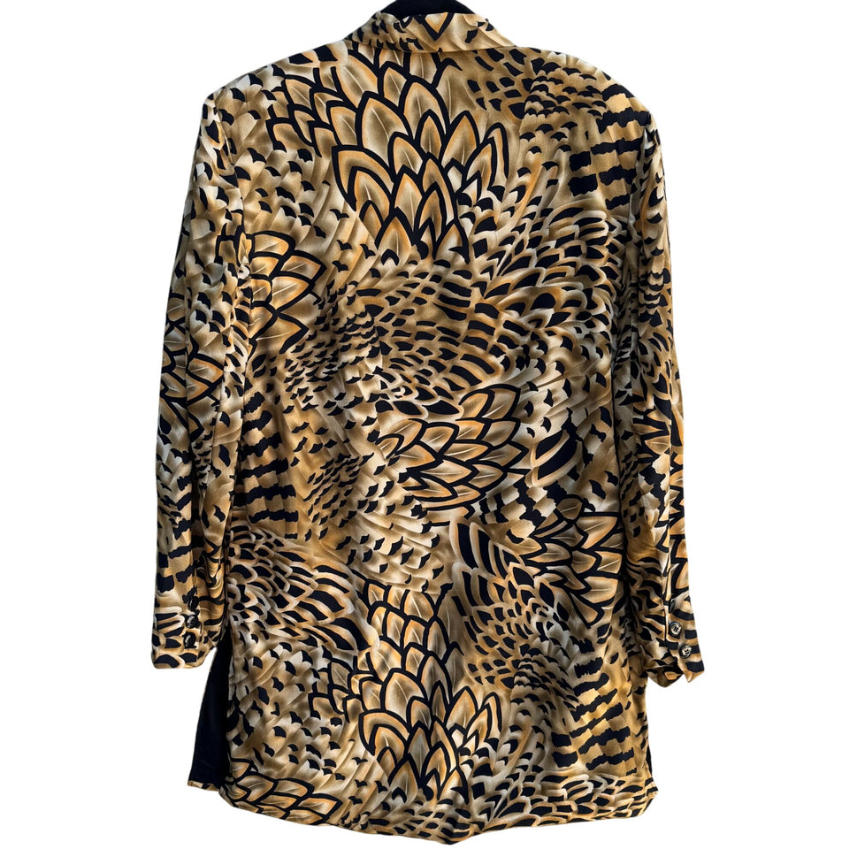 Diane Gilman Vintage Silk Abstract Feather Print Artsy Designer Blazer Jacket S