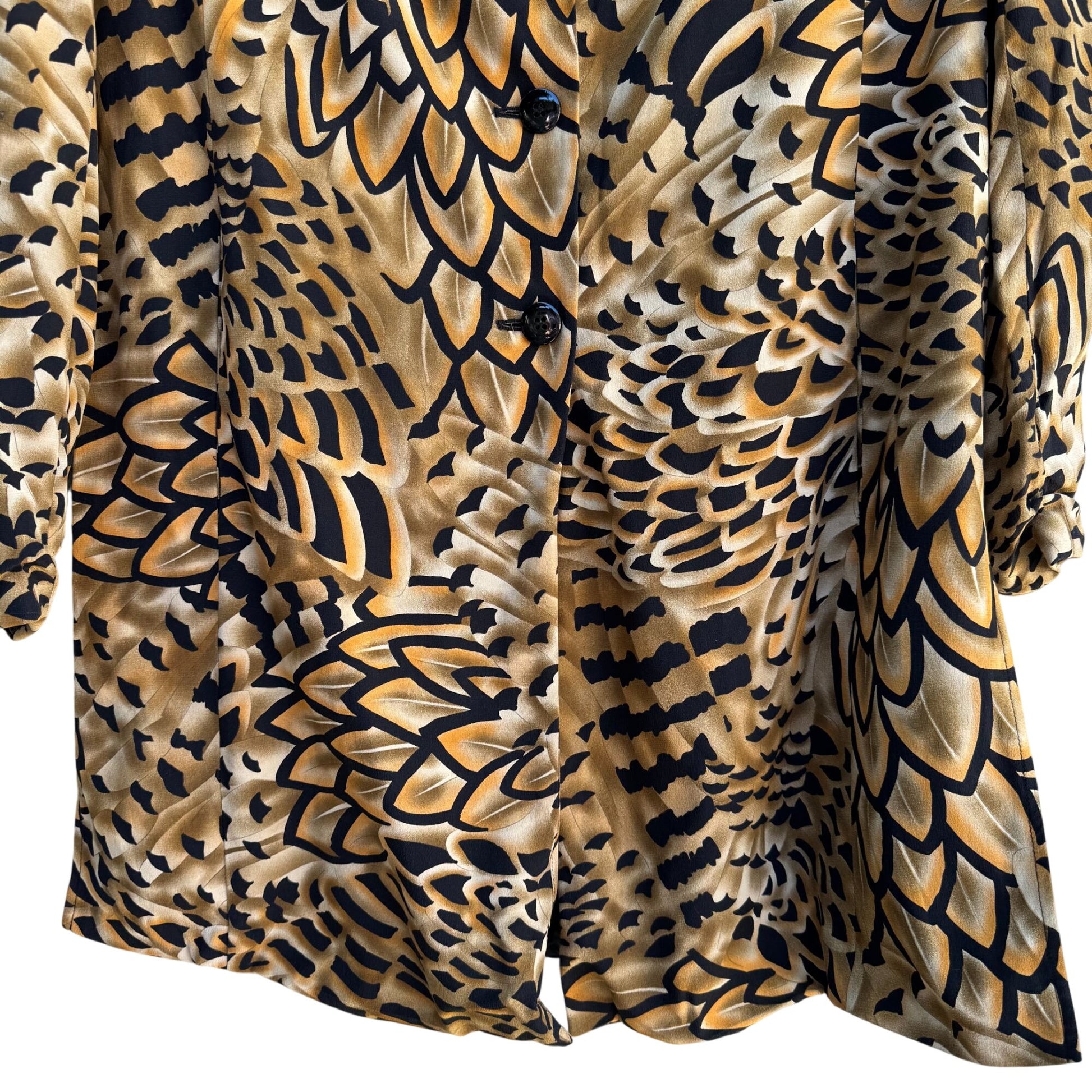 Diane Gilman Vintage Silk Abstract Feather Print Artsy Designer Blazer Jacket S