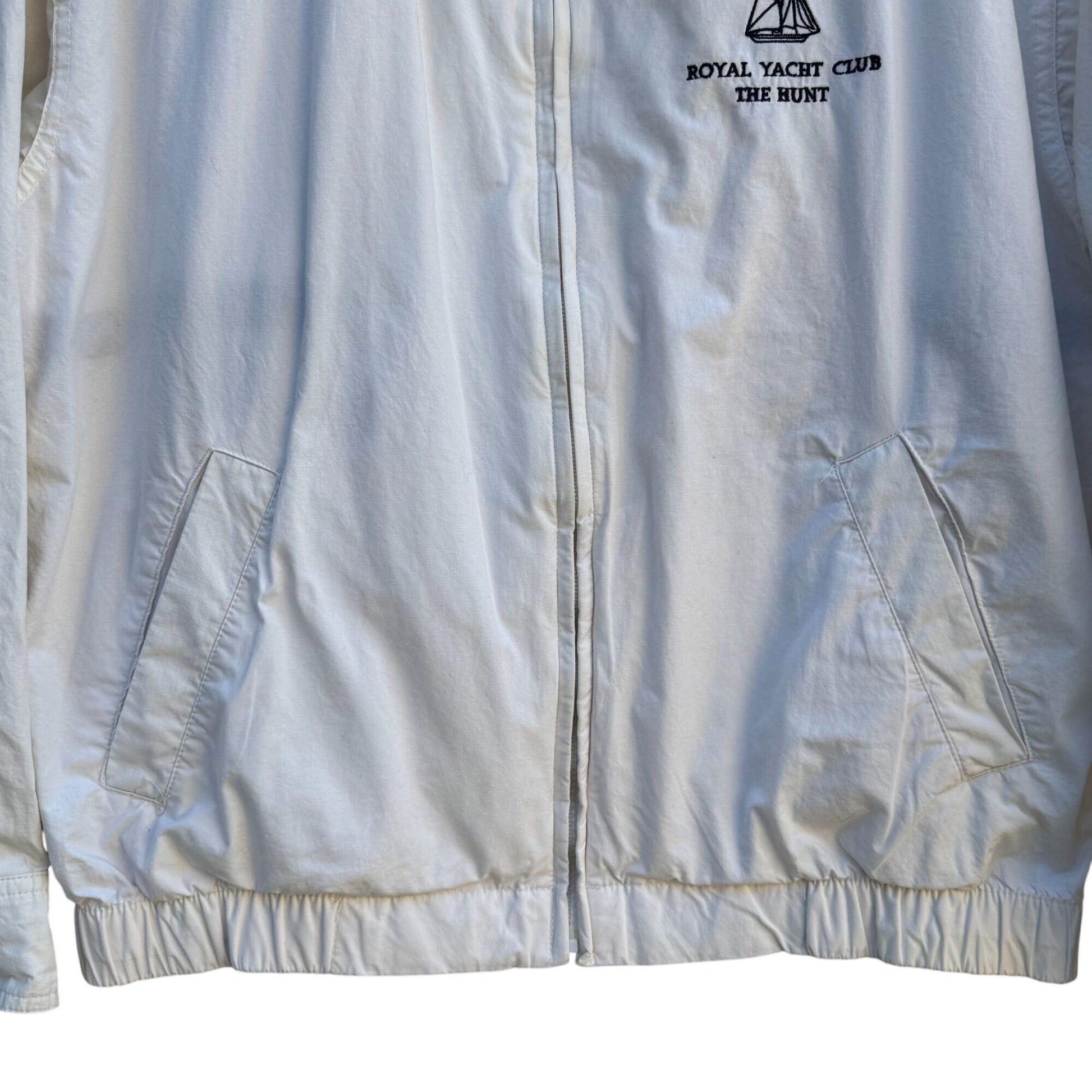 Royal Yacht Club The Hunt Vintage Mens Preppy White Navy Windbreaker Jacket L