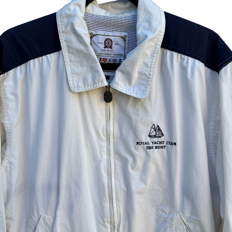 Royal Yacht Club The Hunt Vintage Mens Preppy White Navy Windbreaker Jacket L