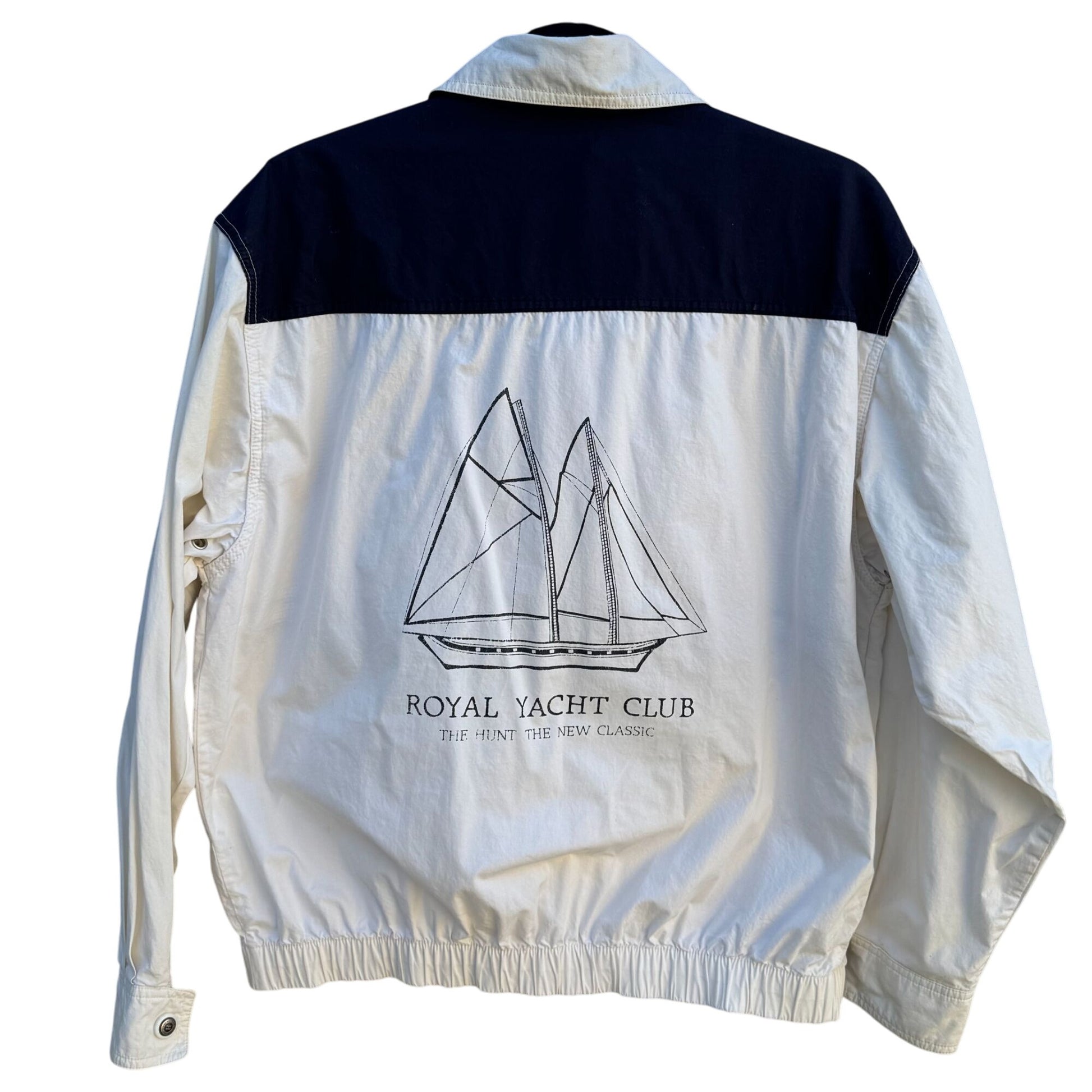Royal Yacht Club The Hunt Vintage Mens Preppy White Navy Windbreaker Jacket L