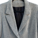 Switch Vintage 80s Gray Herringbone Womens L Blazer Jacket Wool Tweed Leather Buttons 3 image