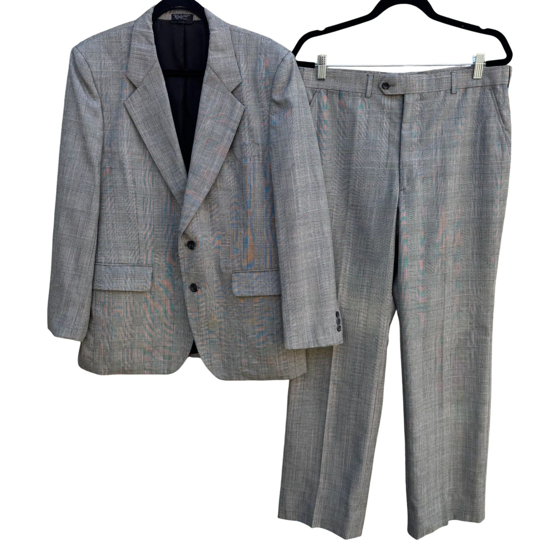 Pierre St Jacques Vintage Mens Gray Plaid Jacket Flat Front Pants 2 Piece Set 42S