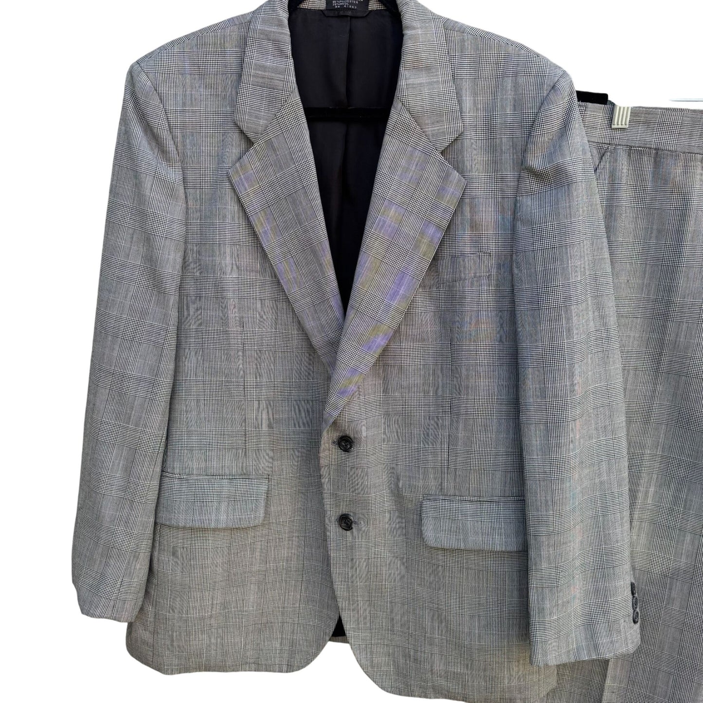 Pierre St Jacques Vintage Mens Gray Plaid Jacket Flat Front Pants 2 Piece Set 42S