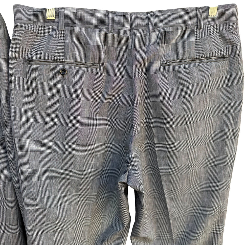 Pierre St Jacques Vintage Mens Gray Plaid Jacket Flat Front Pants 2 Piece Set 42S