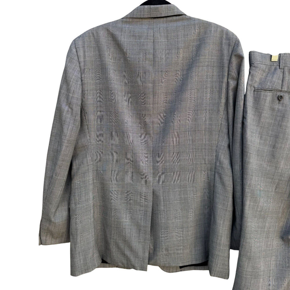 Pierre St Jacques Vintage Mens Gray Plaid Jacket Flat Front Pants 2 Piece Set 42S