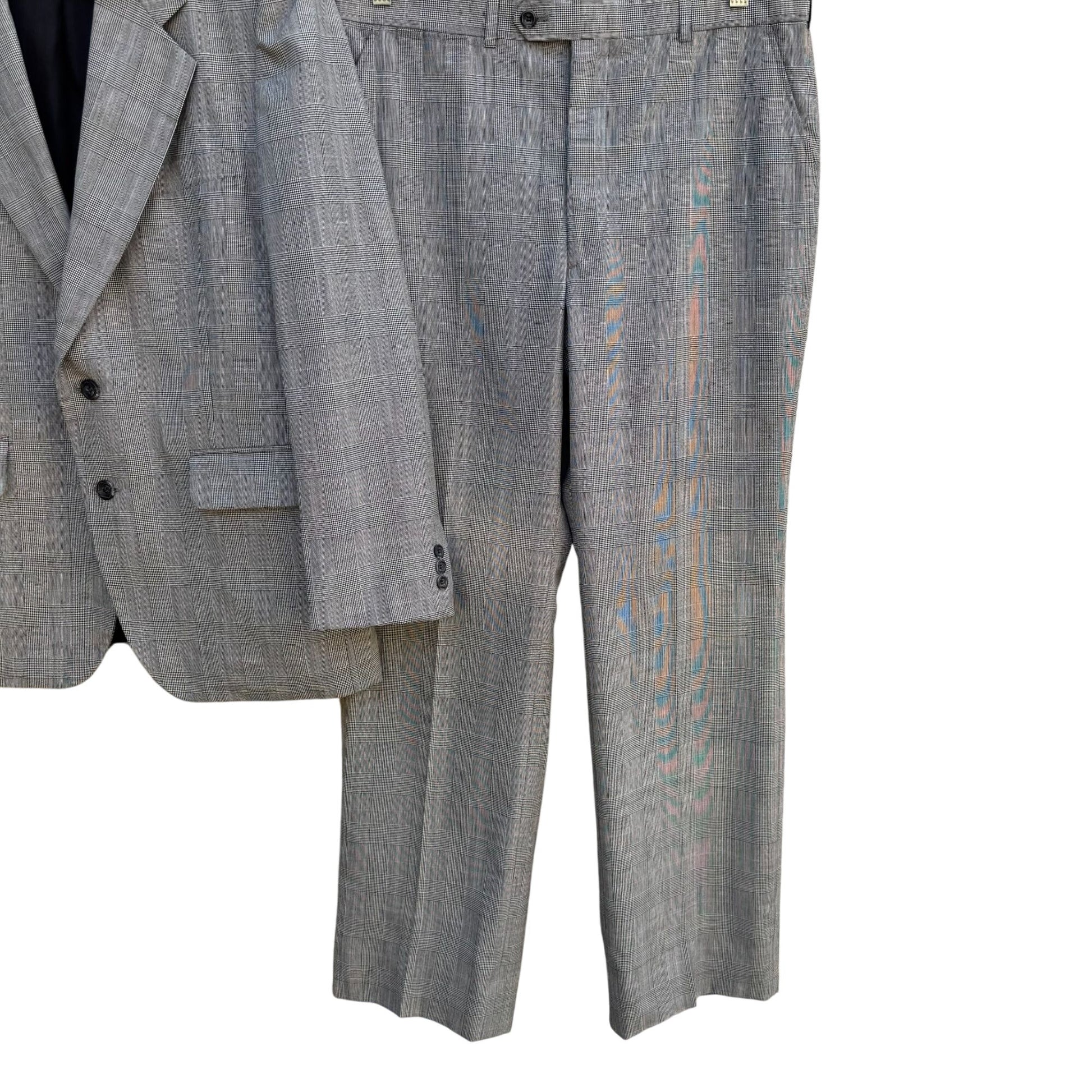 Pierre St Jacques Vintage Mens Gray Plaid Jacket Flat Front Pants 2 Piece Set 42S