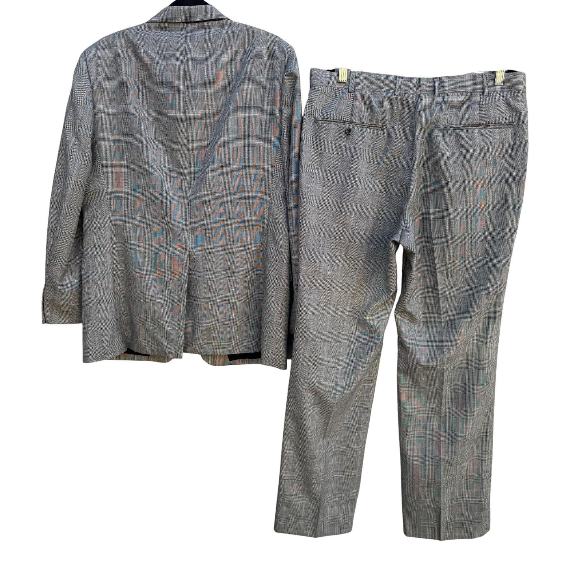 Pierre St Jacques Vintage Mens Gray Plaid Jacket Flat Front Pants 2 Piece Set 42S