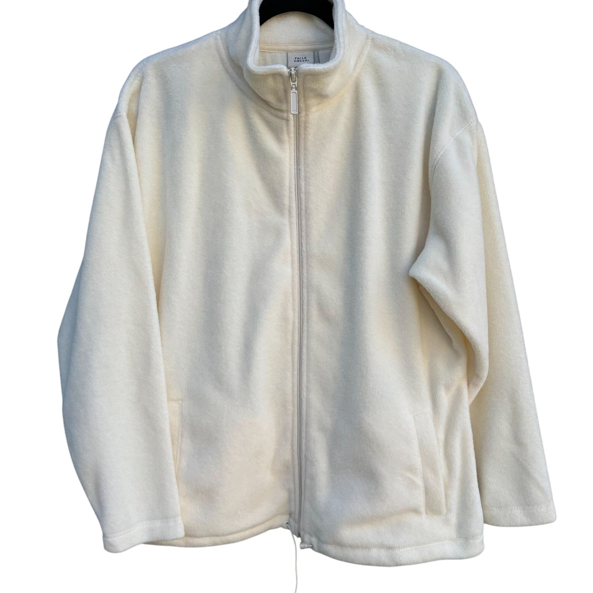 Falls Creek Womens Ivory Fleece Full Zip Drawstring Waist High Collar Jacket Med