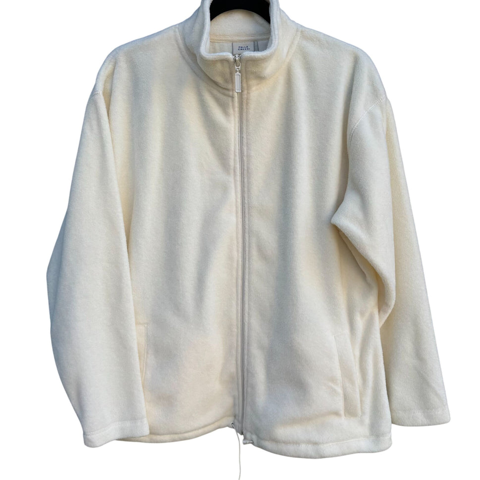 Falls Creek Womens Ivory Fleece Full Zip Drawstring Waist High Collar Jacket Med