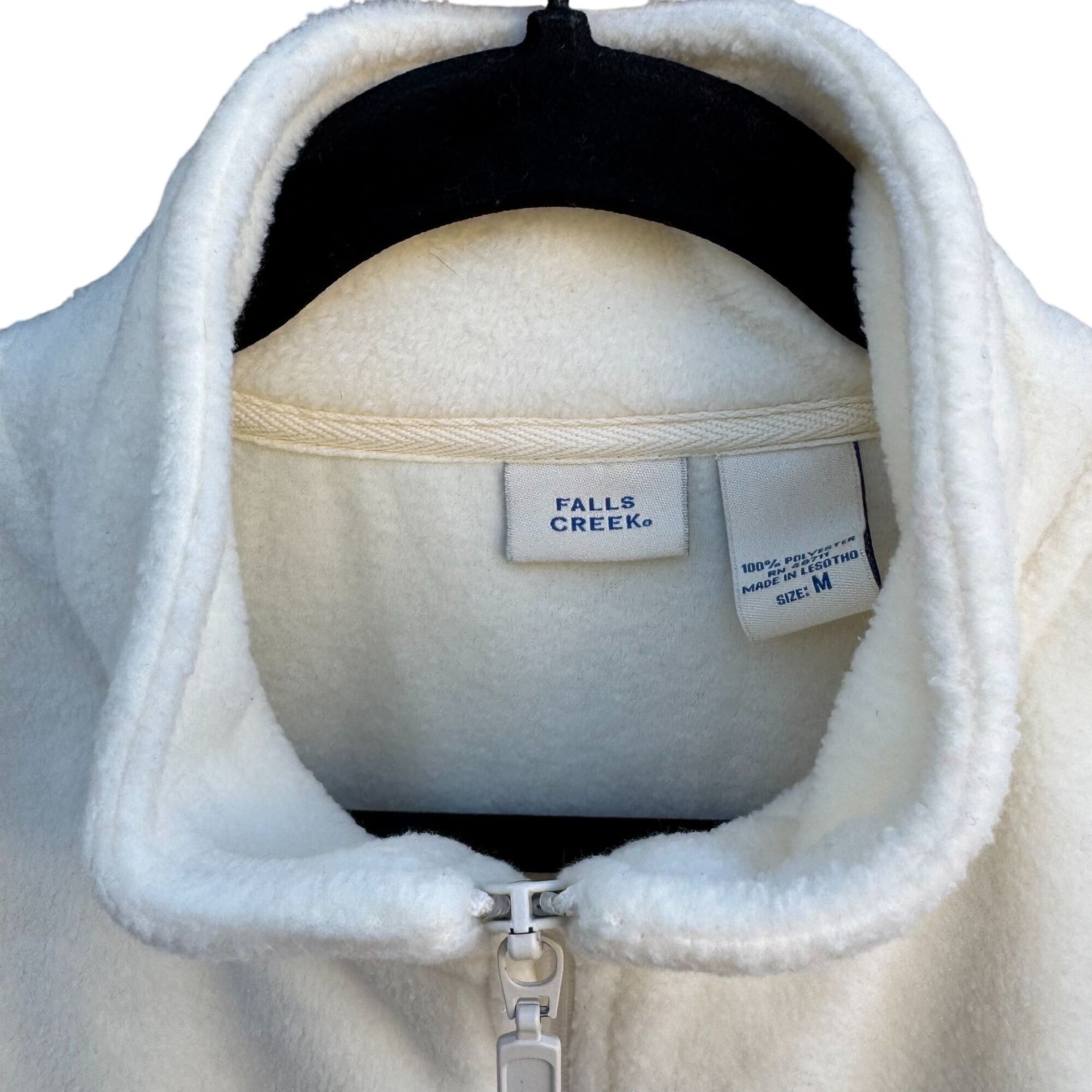 Falls Creek Womens Ivory Fleece Full Zip Drawstring Waist High Collar Jacket Med